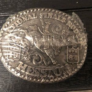 1984 NFR National Finals Rodeo belt buckle NEW Hesston Vintage pewter